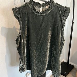 Loft Velvet Turquoise Top with Ruffled Mock Neck and Flutter Sleeve